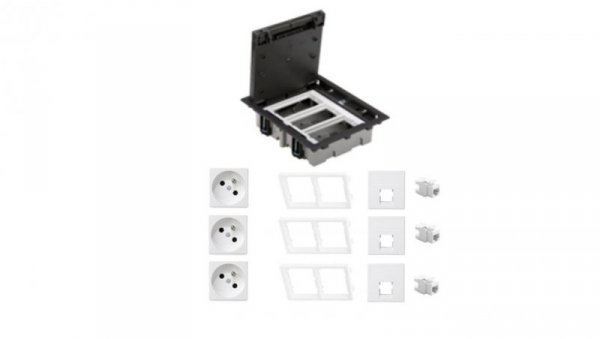 KONTAKT SIMON FLOOR BOX puszka podłogowa 3x gniazdo pojedyncze z/u + 3x gniazdo RJ45 kat. 6 nieekranowane do podłóg technicznych