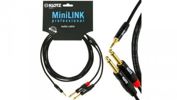 KLOTZ Kabel Audio mini Jack 3,5mm Stereo (wtyk) / 2x Jack 6,3mm Mono (wtyk) 0,9m
