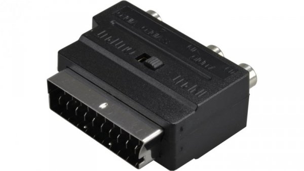 Przejście Adapter EURO SCART (wtyk 21-pin) / 3x RCA Cinch (gniazdo) + S-Video (gniazdo)