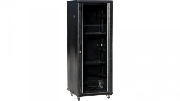 Szafa teleinformatyczna rack 19 cali 36U 600x800, drzwi szklane, kolor czarny FLAT PACK