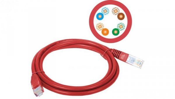 Patch-cord U/UTP kat.5e PVC 5.0m czerwony KKU5CZE5