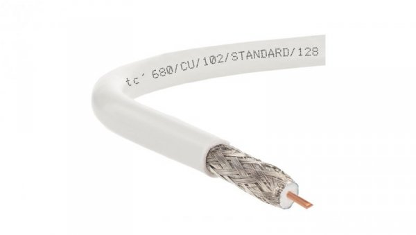 Przewód antenowy 75ohm RG6 2xSHIELD 1,02/4,7/6,9 TC6 Cu ekran 80 biały klasa A /305m/