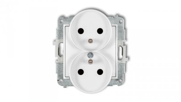 ICON Mechanizm gniazda podwójnego do ramki z uziemieniem 2x(2P+Z) (przesłony torów prądowych) biały mat 25IGPR-2zp