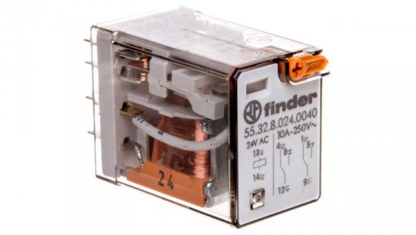 Przekaźnik miniaturowy 2P 10A 24V AC przycisk testujący mechaniczny wskaźnik zadziałania 55.32.8.024.0040