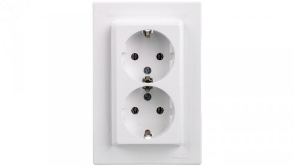 Gniazdo podwójne Asfora z/u SCHUKO 2P+Z białe (diy) z ramką EPH9901121
