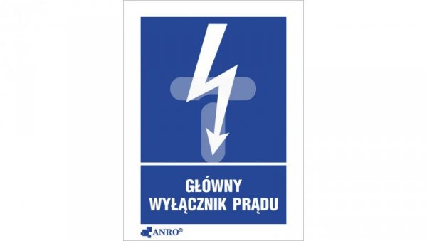 Samoprzylepna tabliczka ostrzegawcza /GŁÓWNY WYŁĄCZNIK PRĄDU 52X74/ 20EIA/Q1/F