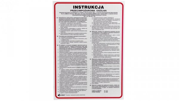 Tabliczka ostrzegawcza PCV /Instrukcja przeciwpożarowa ogólna/ IP02/P
