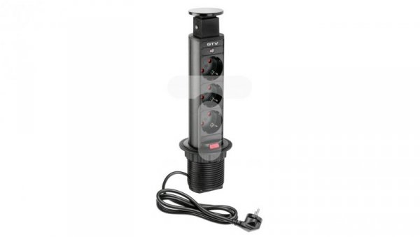 Biurkowy przedłużacz wpuszczany fi 60mm czarny 3x SCHUKO 2x USB AE-BPW3S60-20