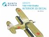 Quinta Studio QD32215 I-153 3D-Printed coloured Interior on decal paper (ICM) 1/32