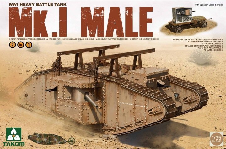 Takom 2031 WWI Heavy Battle Tank Mk.I Male with Sponson Crane