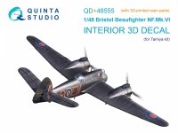 Quinta Studio QD+48555 Bristol Beaufighter NF.Mk.VI 3D-Printed & coloured Interior on decal paper (Tamiya) (with 3D-printed resin parts) 1/48