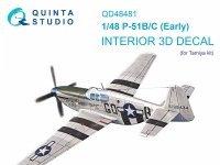 Quinta Studio QD48481 P-51B/C (Early) 3D-Printed coloured Interior on decal paper (Tamiya) 1/48