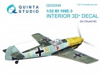 Quinta Studio QD32048 Bf 109E-3 3D-Printed & coloured Interior on decal paper (for Eduard kit) 1/32