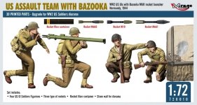 Mirage Hobby 720010 US ASSAULT TEAM WITH BAZOOKA, WW2 US GIs with Bazooka M1A1 Rocket Launcher Normandy, 1944 1/72