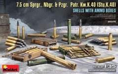 MiniArt 35375 7.5 cm Sprgr., Nbgr. & Pzgr. Patr. Kw.K.40 (Stu.K.40) SHELLS WITH AMMO BOXES 1/35
