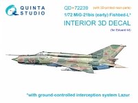 Quinta Studio QD+72239 MiG-21bis early 3D-Printed & coloured Interior on decal paper ( Eduard )( with 3D-printed resin parts ) 1/72