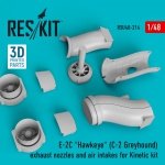 RESKIT RSU48-0214 E-2C HAWKEYE (C-2 GREYHOUND) EXHAUST NOZZLES AND AIR INTAKES FOR KINETIC KIT (3D PRINTING) 1/48