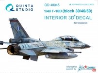 Quinta Studio QD48045 F-16D (block 30/40/50) 3D-Printed & coloured Interior on decal paper (for Kinetic kit) 1/48