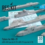 RESKIT RS72-0402 PYLONS FOR MIG-29 (APU-470 2 PCS FOR R-27 & APU-73 4 PCS FOR R-73) 1/72