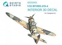 Quinta Studio QD32083 Bf 109G-2/G-4 3D-Printed & coloured Interior on decal paper (Hasegawa) 1/32