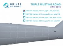 Quinta Studio QRV-031 Triple riveting rows (rivet size 0.10 mm, gap 0.4 mm, suits 1/72 scale), White color, total length 6.6 m/22 ft