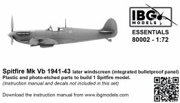 IBG 80002 Spitfire Mk Vb 1941-43 - Later Windscreen (integrated bulletproof panel) 1/72