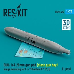 RESKIT RS72-0467 SUU-16A 20mm gun pod (close gun bay) wings mounting for F-4 Phantom II (C,D) (1 pcs) (3D Printed) 1/72