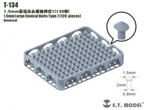E.T. Model T-134 1.5mm Large Conical Bolts Type.1 120 pieces