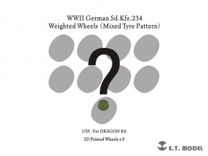 E.T. Model P35-110B WWII German Sd.Kfz.234 Large Diameter Weighted Wheels (Mixed Tyre Pattern) 1/35