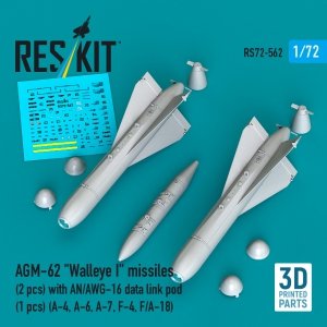 RESKIT RS72-0562 AGM-62 Walleye I missiles (2 pcs) with AN/AWG-16 data link pod (1 pcs) (A-4, A-6, A-7, F-4, F/A-18) (3D Printed) (1/72)