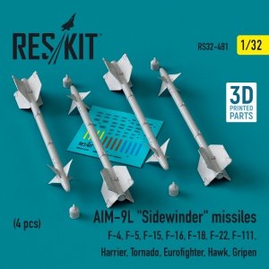 RESKIT RS32-0481 AIM-9L Sidewinder missiles (4 pcs) (3D Printed) 1/32
