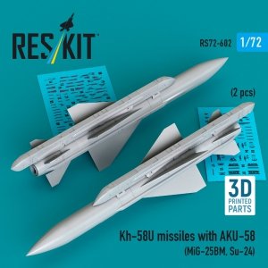 RESKIT RS72-0602 Kh-58U missiles with AKU-58 (2 pcs) (MiG-25BM, Su-24) (3D Printed) (1/72)