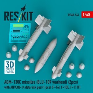 RESKIT RS48-0544 AGM-130C missiles (2 pcs) (BLU-109 warhead) with AN/AXQ-14 data link pod (1 pcs) (3D Printed) 1/48