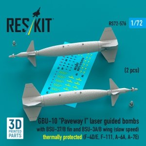 RESKIT RS72-0576 GBU-10 Paveway I laser guided bombs with BSU-37/B fin and BSU-3A/B wing (slow speed) thermally protected (2 pcs) (3D Printed) 1/72