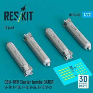 RESKIT RS72-0523 CBU-89B cluster bombs GATOR (4 pcs) (3D Printed) 1/72