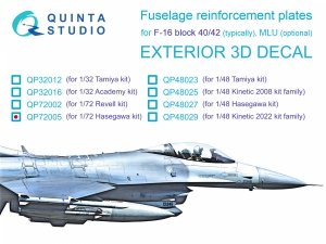 Quinta Studio QP72005 F-16 block 40/42 reinforcement plates (Hasegawa) 1/72