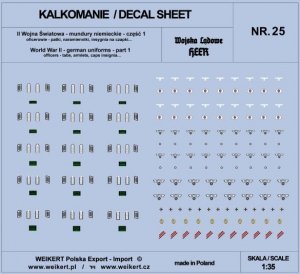 Weikert Decals DEC225 Mundury niemieckie - patki, naramienniki, insygnia na czapki - HEER - ver.1 - vol.25 1/35