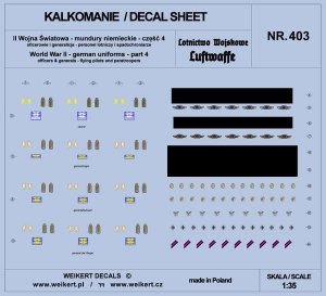 Weikert Decals DEC403 Mundury niemieckie - część 4 - luftwaffe - personel lotniczy i spadochroniarze 1/35