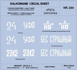 Weikert Decals DEC244 Armia Sowiecka - CZOŁG T-34/85 - front wschodni 1943-45 - vol.3 1/35