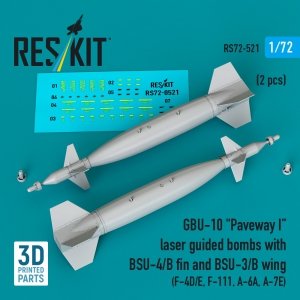 RESKIT RS72-0521 GBU-10 Paveway I laser guided bombs with BSU-4/B fin and BSU-3/B wing (2 pcs) (3D Printed) 1/72