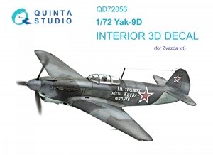 Quinta Studio QD72056 Yak-9D 3D-Printed & coloured Interior on decal paper (Zvezda) 1/72