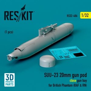 RESKIT RS32-0486 SUU-23 20mm gun pod (close gun bay) for British Phantom (RAF & RN) (1 pcs) (3D Printed) 1/32