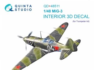 Quinta Studio QD+48511 MiG-3 3D-Printed coloured Interior on decal paper (Trumpeter) 1/48