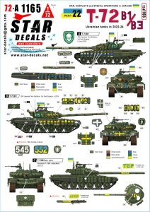 Star Decals 72-A1165 War in Ukraine 22 Ukrainian T-72B1 and T-72B3 1/72