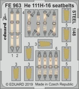 Eduard FE963 He 111H-16 seatbelts STEEL 1/48 ICM