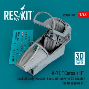 RESKIT RSU48-0318 A-7E Corsair II cockpit early version (Basic edition with 3D decals) for Hasegawa kit (3D Printed) 1/48