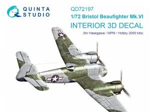 Quinta Studio QD72197 Bristol Beaufighter Mk.VI 3D-Printed & coloured Interior on decal paper (Hasegawa/MPM/Hobby2000) 1/72
