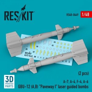 RESKIT RS48-0449 GBU-12 (A,B) PAVEWAY I LASER GUIDED BOMBS (2 PCS) (3D PRINTED) 1/48