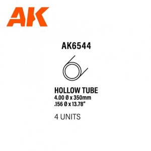 AK Interactive AK6544 HOLLOW TUBE 4.00 DIAMETER X 350MM – STYRENE HOLLOW TUBE – (4 UNITS)