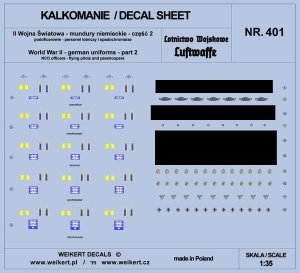 Weikert Decals DEC401 Mundury niemieckie - część 2 - luftwaffe - personel lotniczy i spadochroniarze 1/35